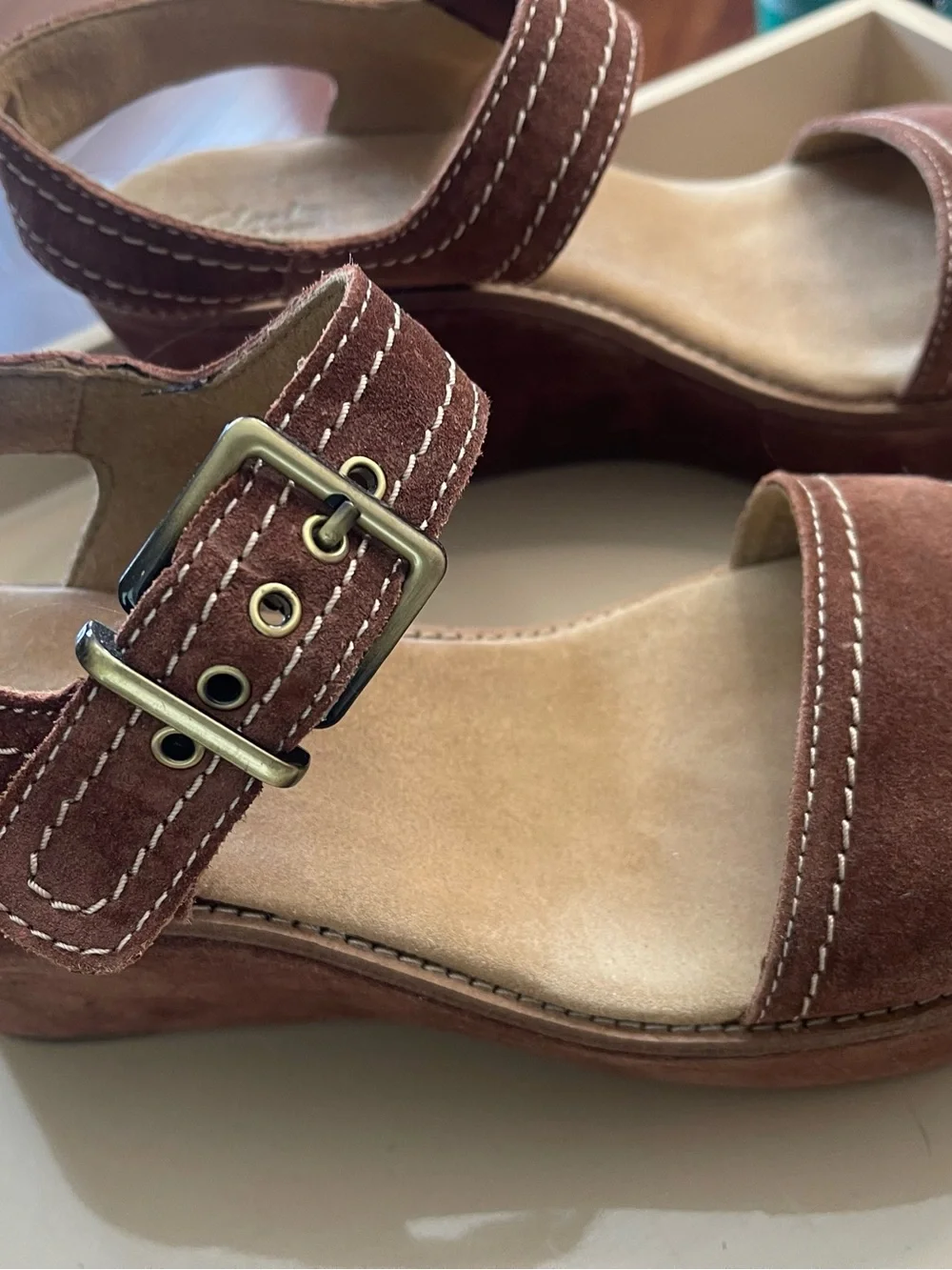 Clarks Brown Suede Ankle-Strap Wedge Sandals 11M